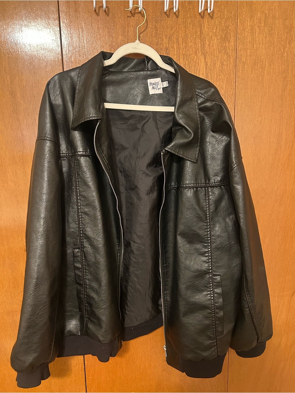 Princess Polly Black Faux Leather Bomber Jacket